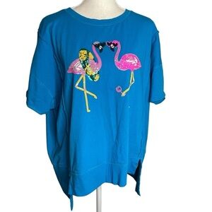 Tallulah Kate Sequin Flamingo Tee Wine Oversized Medium